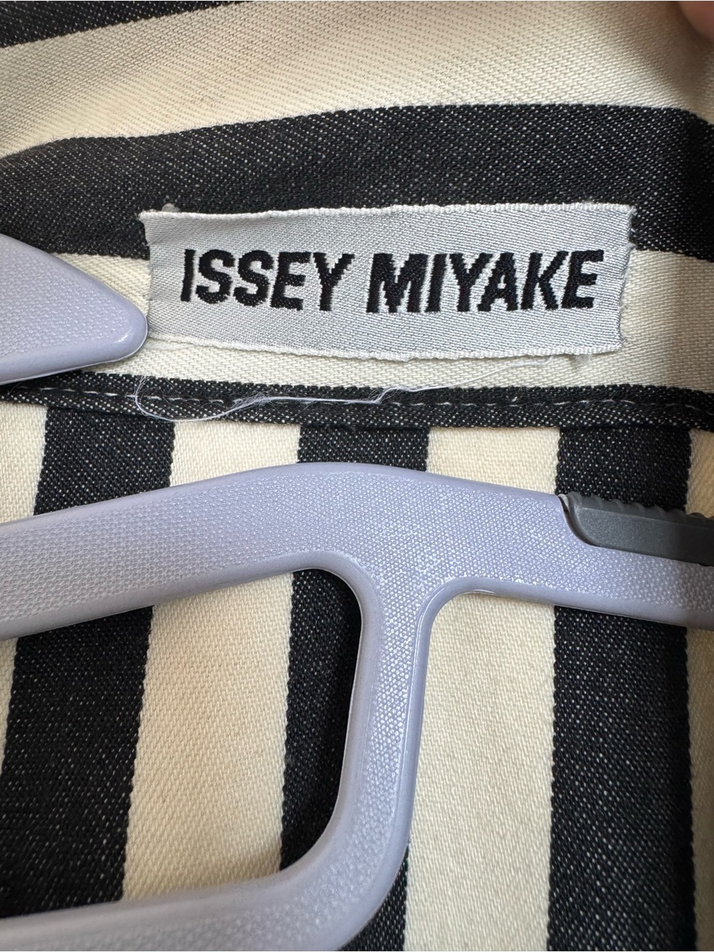 Issey Miyake Black & Cream Vertical Stripe Asymmetric Jacket - Picture 2 of 7